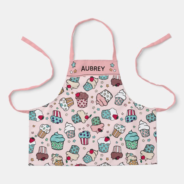 Tablier Pink Cute Main Drake Cupcake Motif Ajouter un nom (Recto)