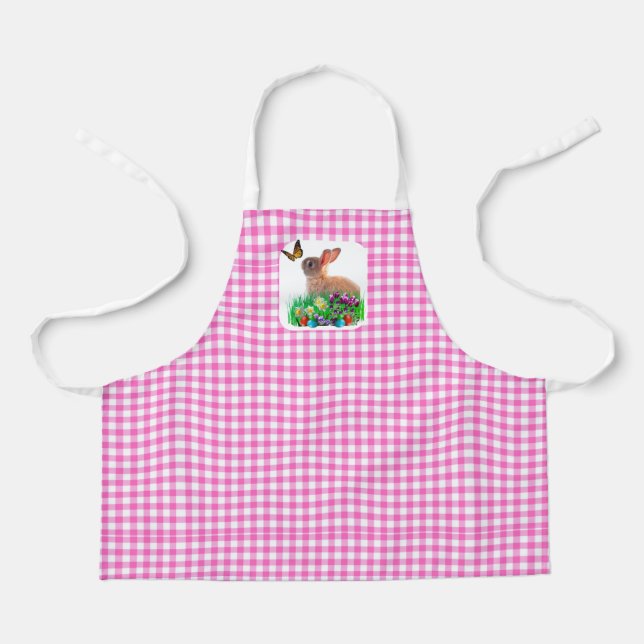 Tablier Pink En vichy et lapin de Pâques tout-en-un (Recto)