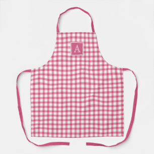 Tablier Pink En vichy Plaid Checker Monogramme moderne min