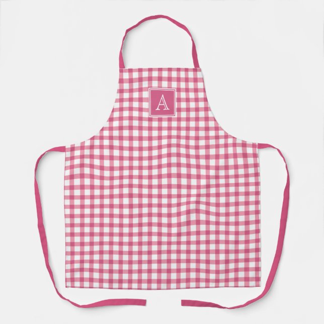 Tablier Pink En vichy Plaid Checker Monogramme moderne min (Recto)