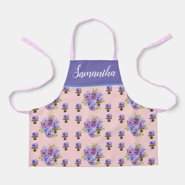 Tablier Pink Floral Shabby Pink Dot Pansy Viola Filles (Recto)