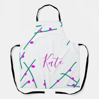 Tablier Pink green cherry tree name boho retro rustic bold
