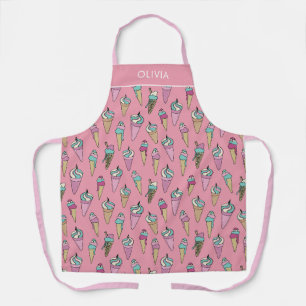 Tablier Pink Ice Cream Cone motif cadeau Nom personnalisé
