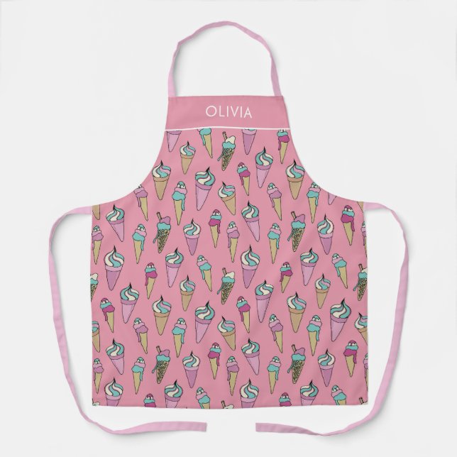 Tablier Pink Ice Cream Cone motif cadeau Nom personnalisé (Recto)