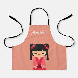 Tablier Pink Kokeshi poupées japonaises