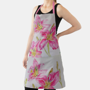 Tablier Pink Lily motif floral Aquarelle Élégante