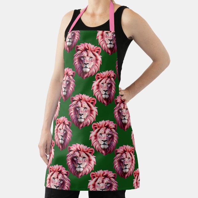 Tablier Pink Lion Head Animal Pattern Design Green  (Créateur téléchargé)