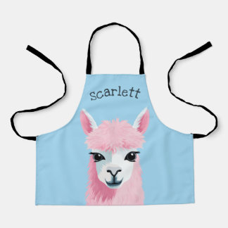 Tablier Pink Llama Portrait Blue Arrière - plan Nom person