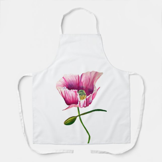 Tablier Pink pavot aquarelle de fleurs art (Recto)