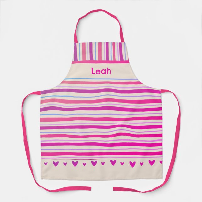 Tablier Pink Stripe Coeurs mignonnes Inspirivity Personnal (Recto)