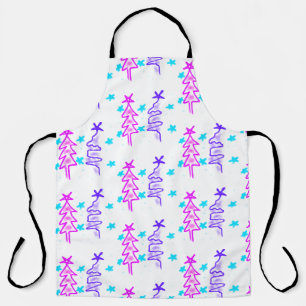 Tablier Pink violet doodé noël arbre étoiles vacances pa