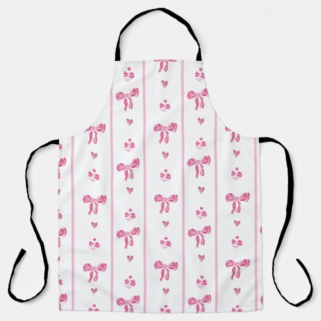 Tablier Pink Watercolor Bow Stripes Coquette Esthétique (Recto)