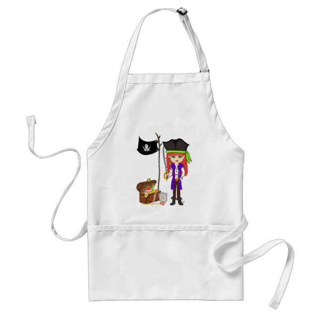 Tablier Pirate de fille au trésor et porte-drapeau (Devant)