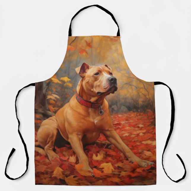 Tablier Pitbull à l'automne Feuilles automne Inspiration (Recto)