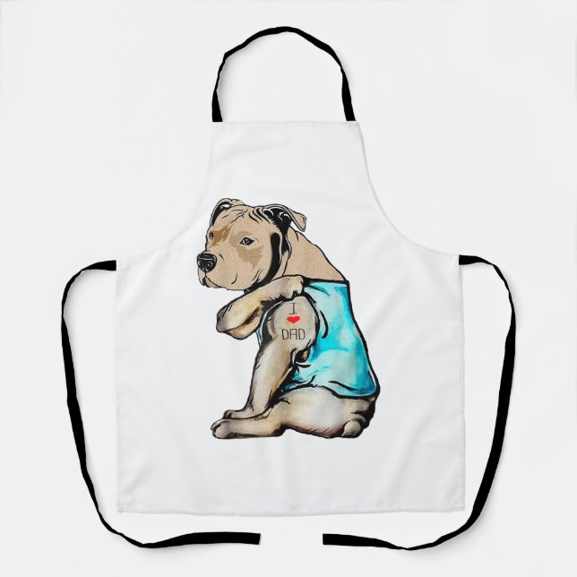 Tablier Pitbull Chien I Love Papa Tattoo drôle Famille (Recto)