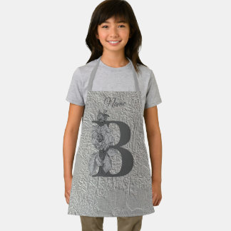 Tablier Pivoine argentée Élégant monogramme initial B Nom