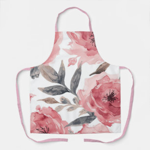 Tablier Pivoines roses aquarelle florale botanique peinte