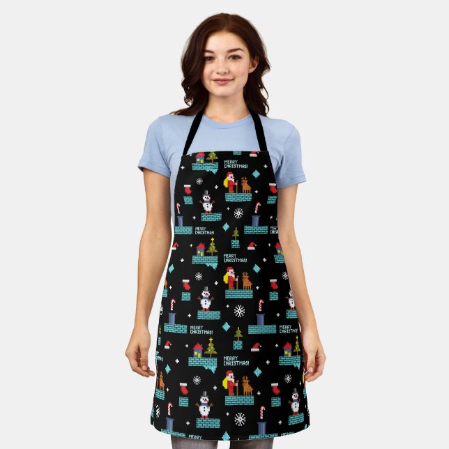 Tablier Pixellit Joyeux Motif de Noël - Design rétro (Porté)