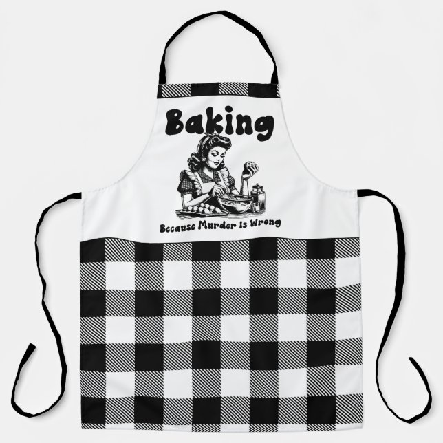 Tablier Plaid Arpon Retro Humour Baking parce que le meurt (Recto)