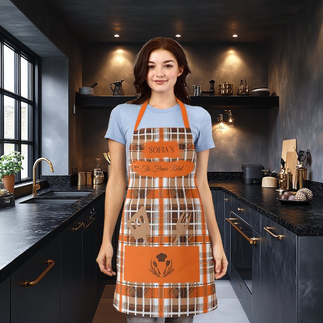 Tablier Plaid Orange personnalisable avec ustensiles de cu (Créateur téléchargé)