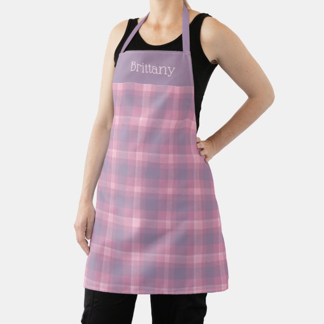 Tablier Plaid rose rose personnalisé (Insitu)