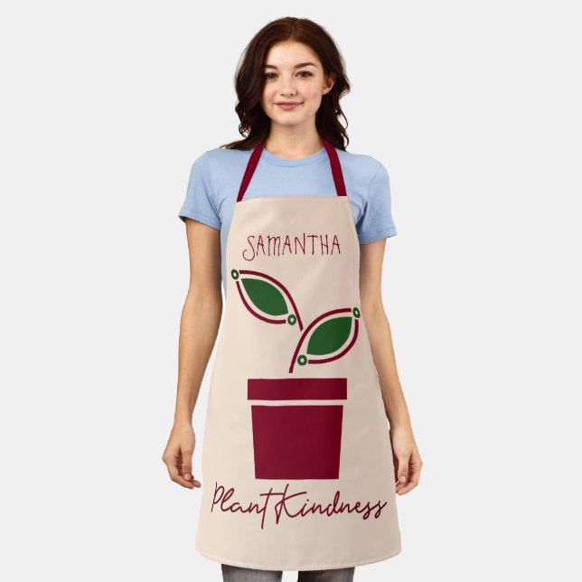 Tablier Plante Kindness Feuilles Nom Beige Bourgogne (Porté)