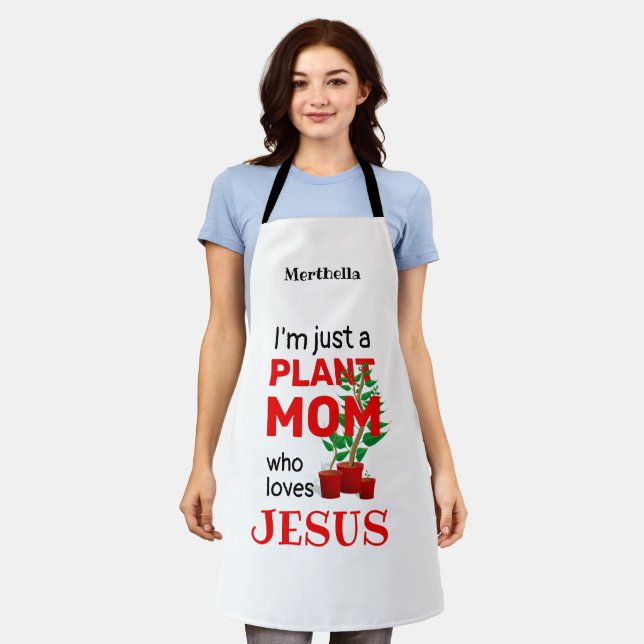 Tablier Plante personnalisé MOM AIME JÉSUS (Porté)