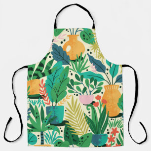 Tablier Plantes de maison en pots en céramique motif sans