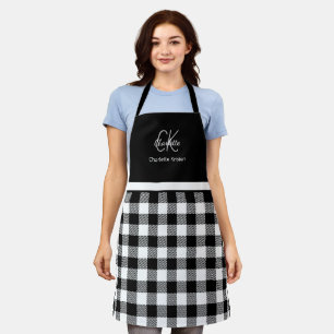 Tablier Plat de monogramme noir et blanc moderne