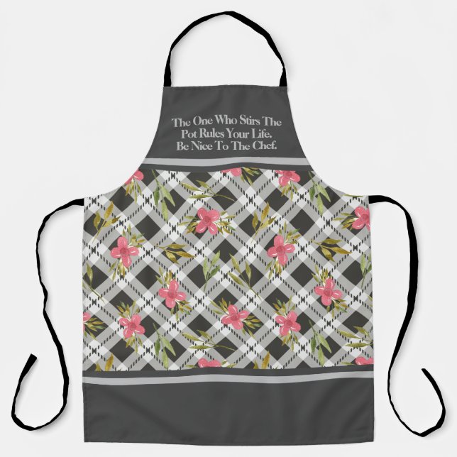 Tablier Plat Gris Avec Floral Rose (Recto)