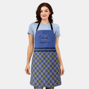 Tablier Plat monogramme bleu et jaune classique