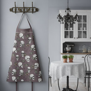 Tablier Plum Gothique Crânes et Roses Nom personnalisé