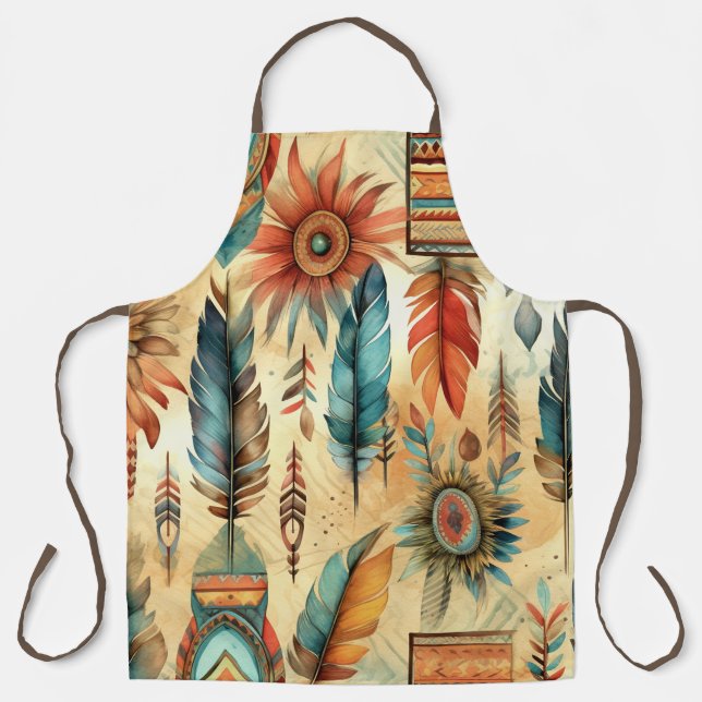 Tablier Plumes bleues de la tribu Aztec Boho (Recto)