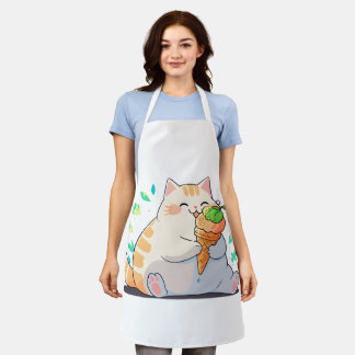 Tablier Plump Cat Enjoying Ice Cream – Whimsical Summer Ap