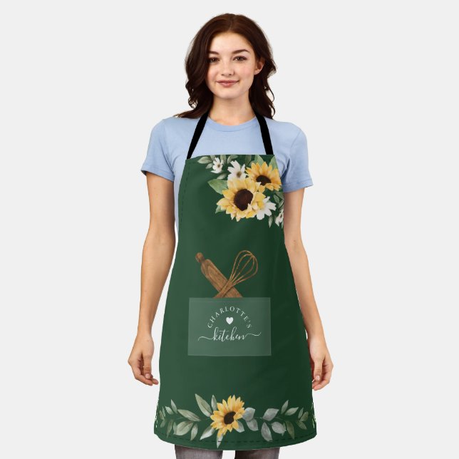 Tablier Pocket de tournesol et cuillère en bois et Whisk (Porté)