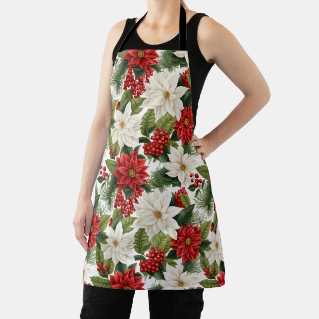 Tablier Poinsettia de Noël – Conception florale de vacance (Insitu)