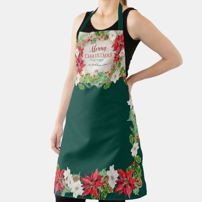 Tablier Poinsettia Floral Joyeux Noël Ferme Vert (Insitu)