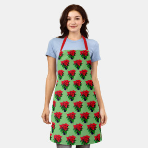 Tablier Poinsettia vert et rouge Motif Plante Pot sur vert