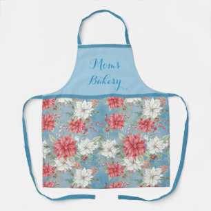 Tablier Poinsettias rouge et blanc sur Sky Blue Personnali