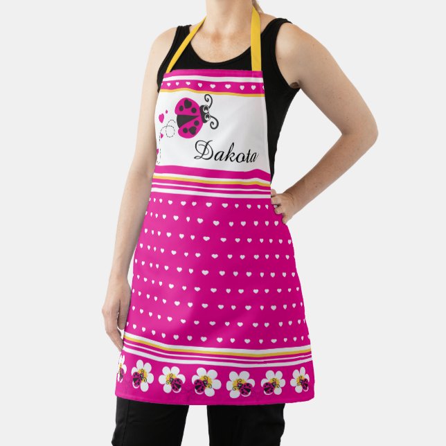 Tablier Point de coeur de Ladybug et fleurs jaune rose (Insitu)