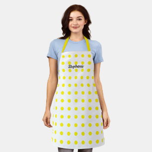 Tablier Pois Jaune Blanc Noir Personnalisé Nom élégant
