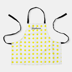 Tablier Pois Jaune Blanc Noir Personnalisé Nom mignon
