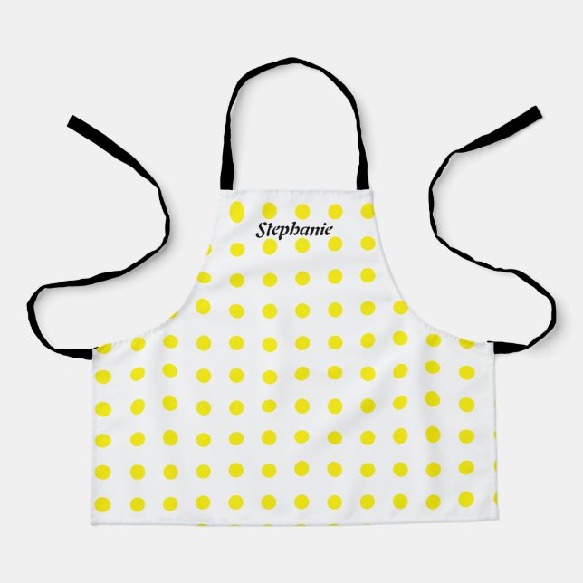 Tablier Pois Jaune Blanc Noir Personnalisé Nom mignon (Recto)