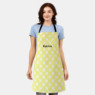 Tablier Pois Jaunes Blanc Personnalisé Nom Cute Cadeau