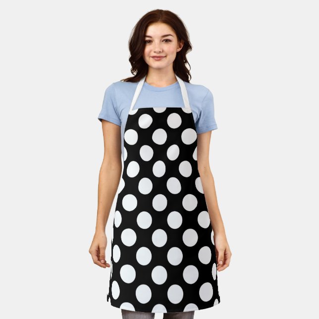 Tablier Pois noirs et blancs, Motif Polka (Porté)