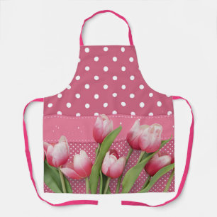 Tablier Pois roses avec de jolies tulipes roses,