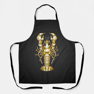 Tablier Poisson à langouste polygonale dorée sur noir