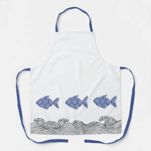 Tablier Poisson et vagues côtiers bleus
