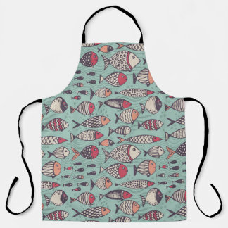 Tablier Poissons amusants : motif sans couture dessiné à l