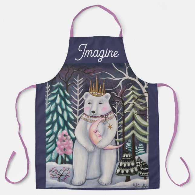 Tablier Polar Bear and Moon Winter Whimsical Art (Recto)
